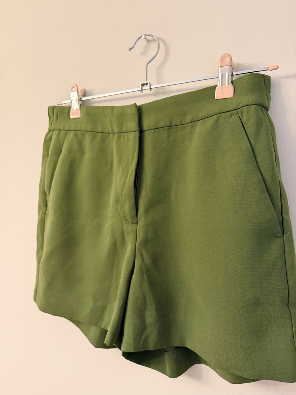 J. Crew Olive High-Waist Tailored Shorts - 4” drapey crepe